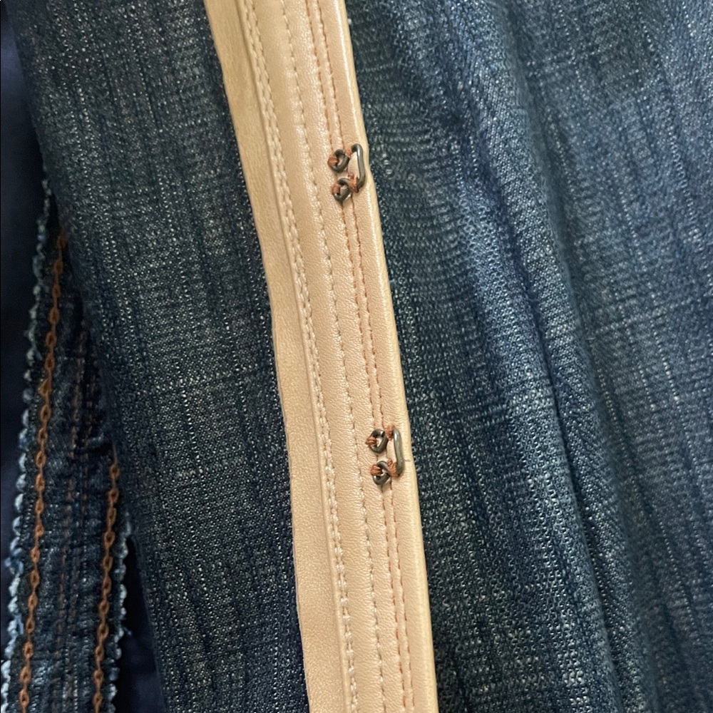 Elie Tahari Embroidered Denim Jacket with Tan Leather Accents - Picture 4 of 7